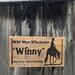 Custom Horse Stall Sign with a Trail horse image, Early American wood stain, and font choice . Hanging with black suede cord